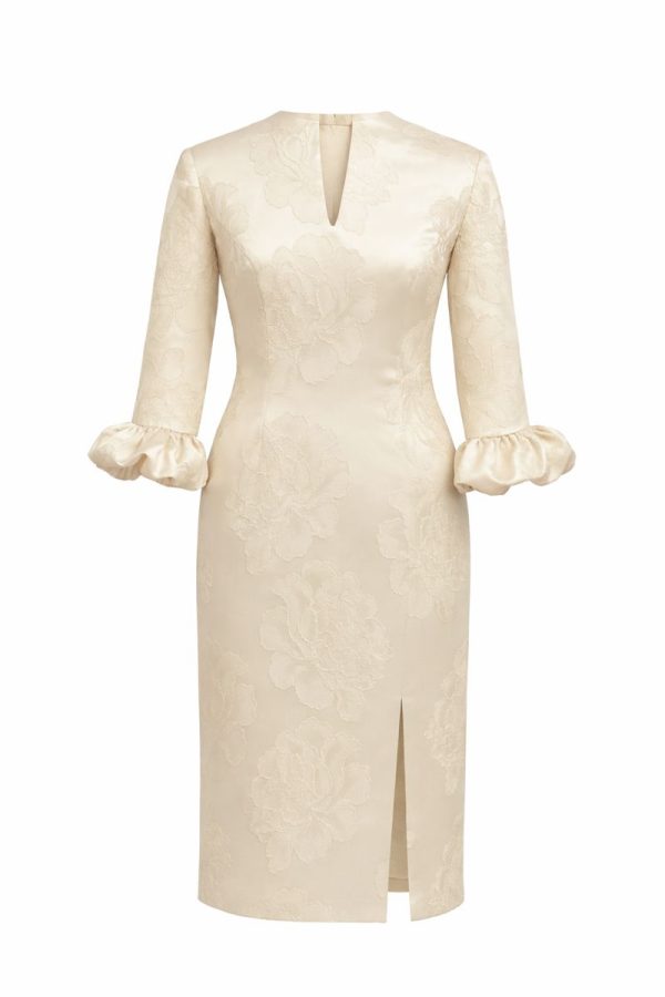 Ivory Bloom Jacquard Midi Dress