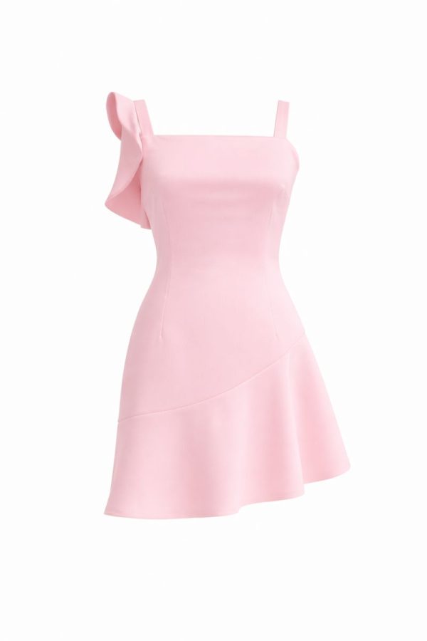 Blush Ruffle Asymmetric Mini Dress