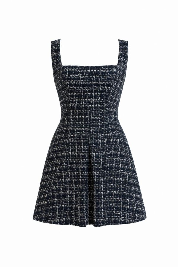 Noir Tweed Square-Neck Mini Dress