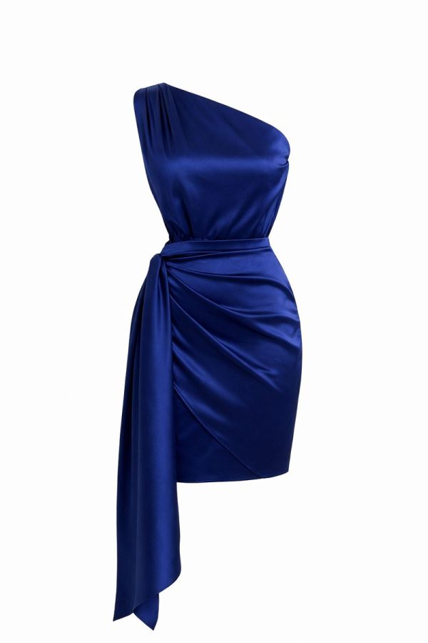 Royal Blue Drape One-Shoulder Dress