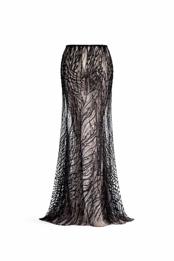 Noir Beaded Sheer Evening Skirt